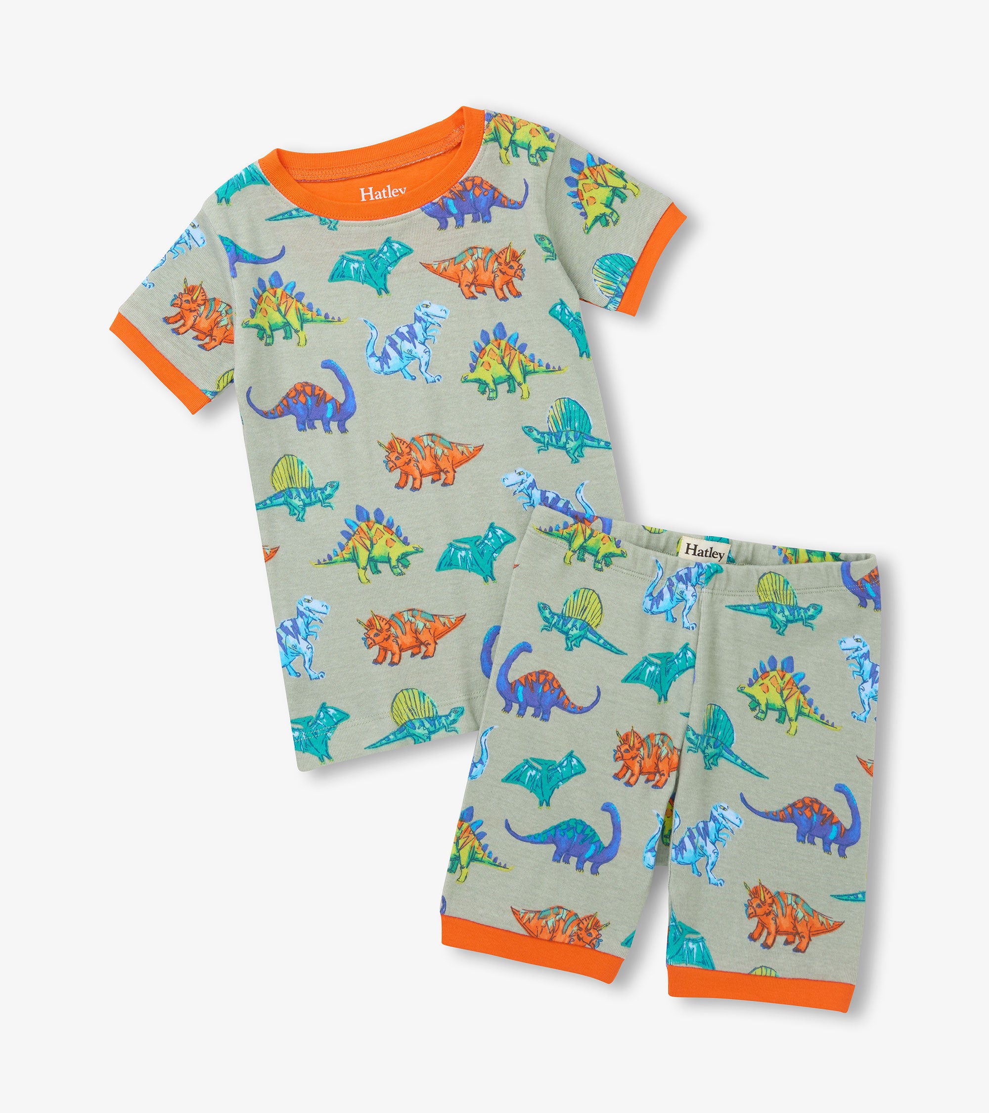 Hatley Dino-Party-Baumwoll-Kurzpyjama-Set - Desert Sage