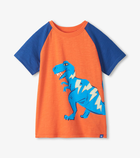 Hatley Dino-Raglan-T-Shirt, das im Dunkeln leuchtet - Flamingo