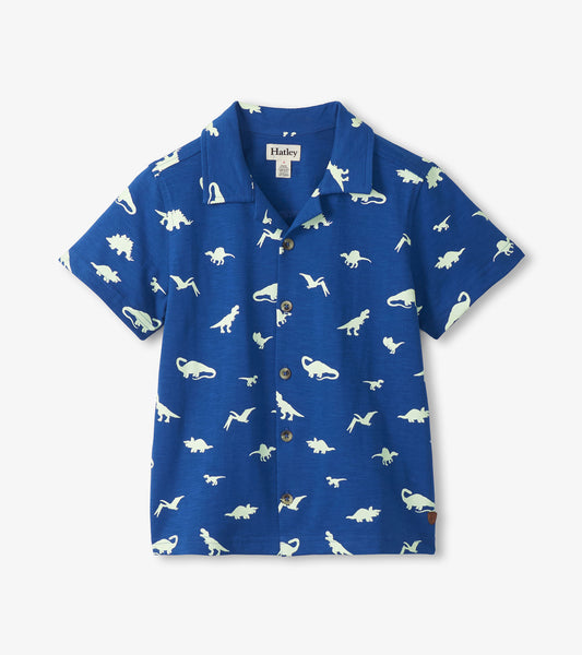 Hatley im Dunkeln leuchtendes Dino-Trikot mit Knopfleiste - Ensign Blue