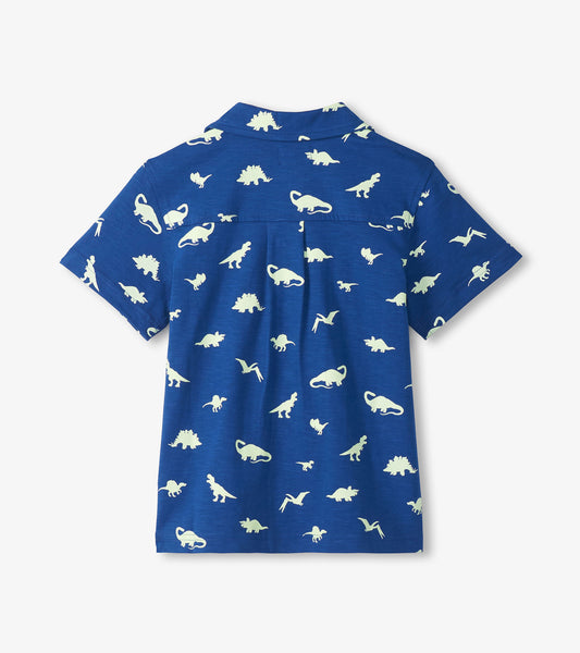 Hatley im Dunkeln leuchtendes Dino-Trikot mit Knopfleiste - Ensign Blue
