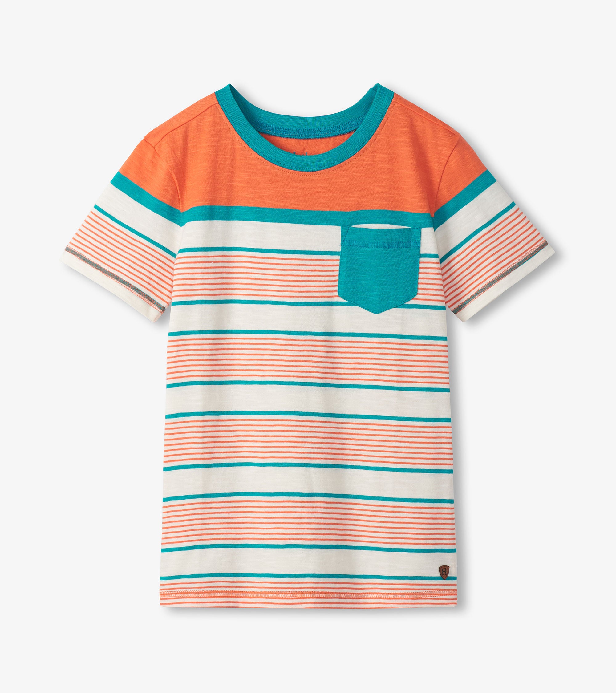 Hatley Offroad-Streifen-T-Shirt mit Rundhalsausschnitt - Orange