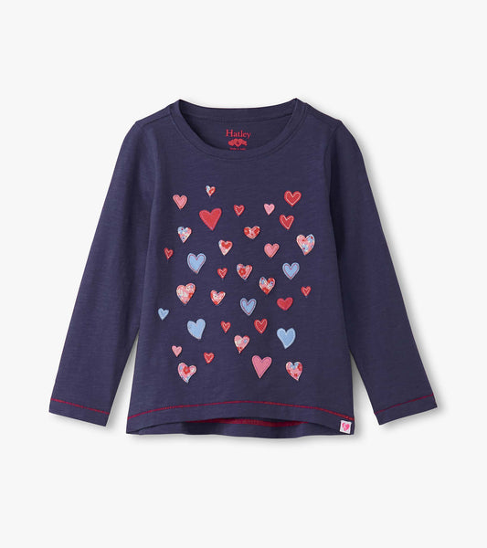 Hatley "T-Shirt langarm" mit fallenden Herzchen - Patriotenblau
