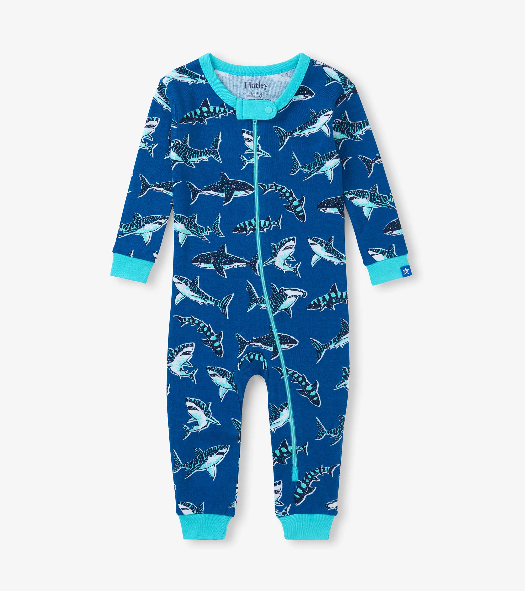 Hatley Baumwolloverall mit Hai-Muster - French Blue