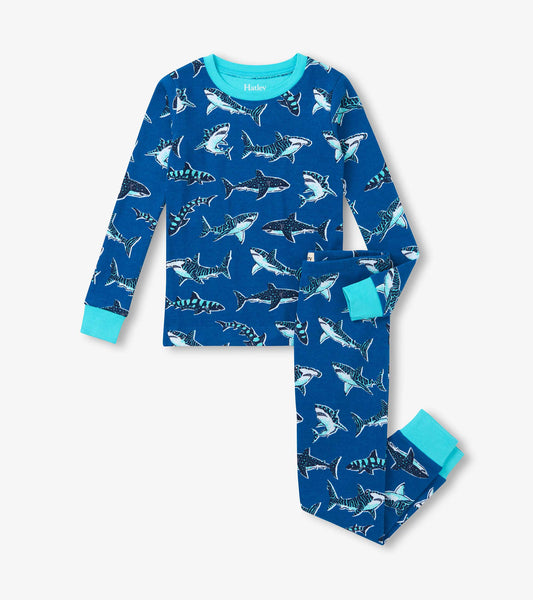 Hatley Baumwollpyjama-Set mit Hai-Muster - French Blue