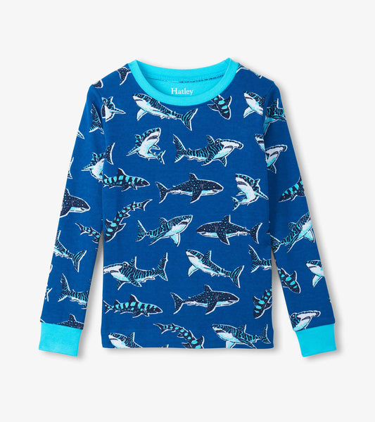 Hatley Baumwollpyjama-Set mit Hai-Muster - French Blue