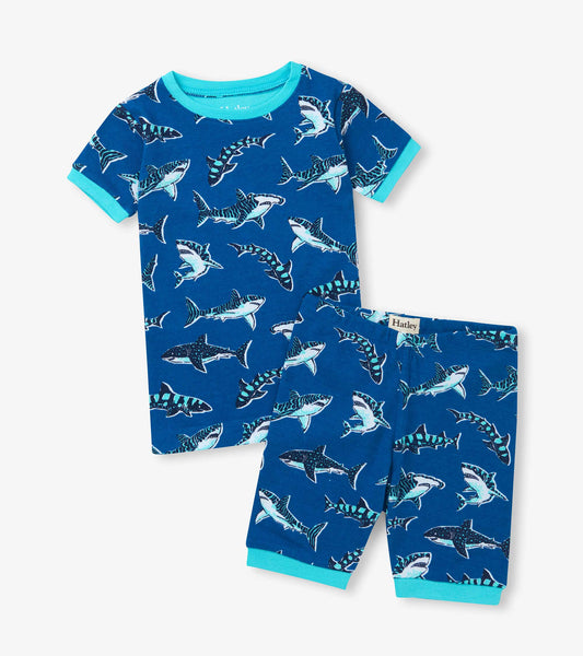 Hatley Baumwoll-Kurzpyjama-Set mit Hai-Muster - French Blue